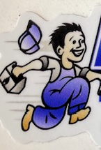 Witham's Heating mascot, running with a wrench and toolbox